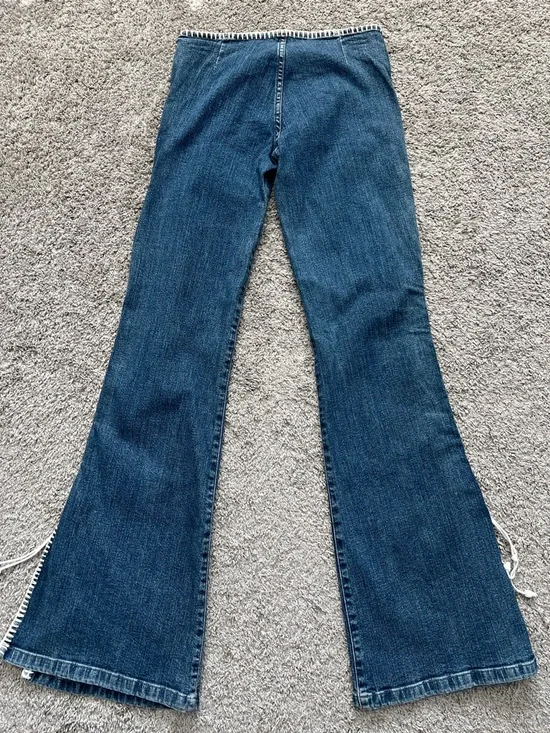 Vintage Rui Motta Women’s Brazilian Blue Lace-Up Side-Trim Flared Jeans Size 4/6 - Picture 2 of 10